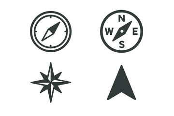 Icon set featuring four distinct compass designs suitable for navigation and adventure themes