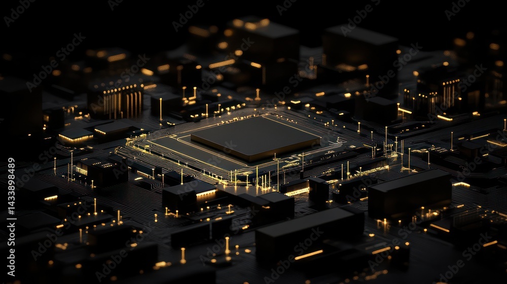 Poster abstract cpu on circuit board background for tech, futuristic illustration