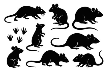 Icon set featuring various mouse silhouettes and paw prints for design elements