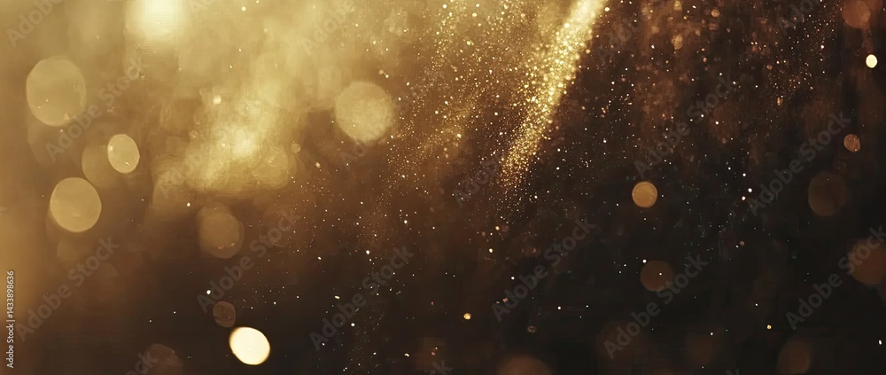 Poster golden particles shimmer, creating a magical, bokeh-filled backdrop. light streaks add depth