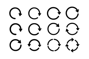 Collection of icon illustrations showcasing various circular and refresh symbols for design use and digital applications