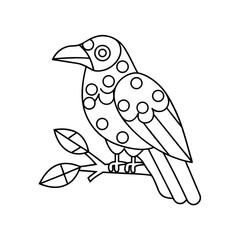 Outline crow on branch with polka dots bird illustration