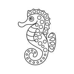 Outline illustration of a seahorse with detailed pattern ideal for coloring pages