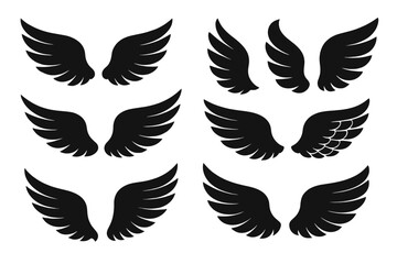 Variety of black wing icons for digital design and artistic applications