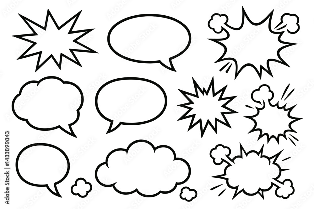 Poster icon set featuring various speech bubbles and explosion shapes for graphic design projects