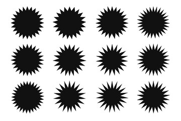 Unique black icon set featuring starburst shapes in varying styles for design projects and creative uses