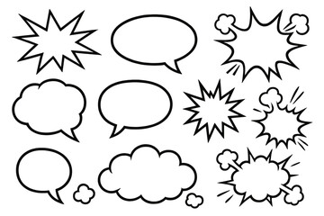 Icon set featuring various speech bubbles and explosion shapes for graphic design projects