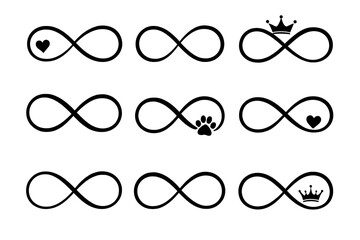 Icon set featuring infinity symbols with various designs suitable for creative projects and personal use © Andrei