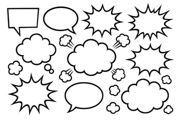 Collection of comic style icons featuring speech bubbles and explosion shapes for creative design projects