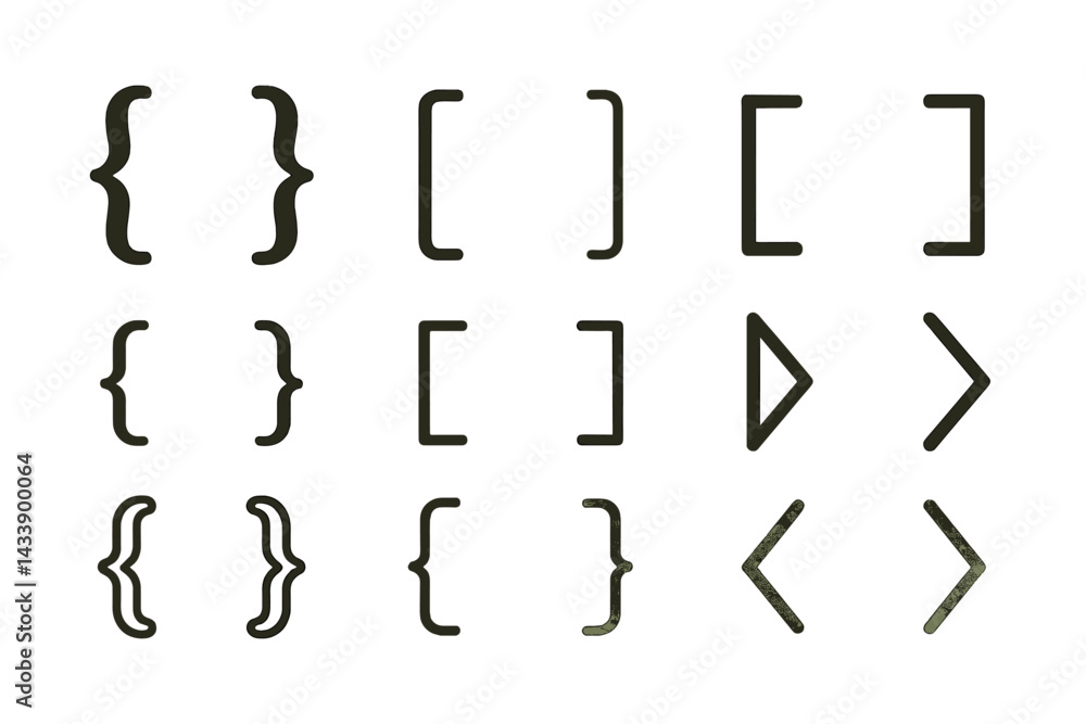 Poster collection of various brackets and symbols designed for digital formatting in modern applications