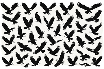 Icon set featuring various silhouettes of birds in dynamic wing positions and flying actions