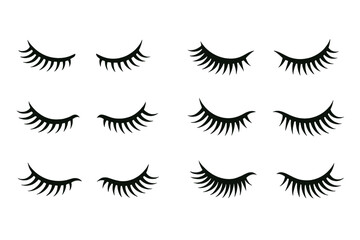 Icon set featuring various styles of eyelashes suitable for beauty designs and applications