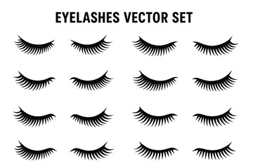 Unique eyelashes vector set for beauty and cosmetic design projects featuring various styles and shapes