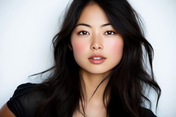 Naklejka premium The face of a beautiful Asian woman is portrayed, revealing her perfect skin that looks clean and fresh
