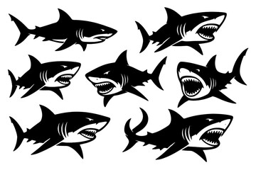 Different styles of shark icons suitable for various designs and ocean-themed projects