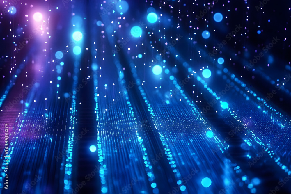 Poster binary digital data in blue is visible on the background of a computer screen