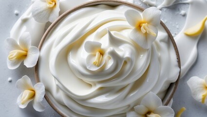 Delicate texture of creamy vanilla yogurt close-up