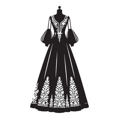 Fototapeta premium Trendy Indo-Western Gown silhouette, perfect harmony of east and west – Indo-Western Gown illustration – Minimalist Indo-Western Gown vector – Ladies dress silhouette