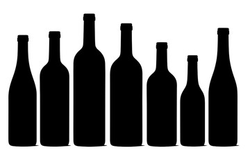 Silhouette of various bottle shapes arranged in a creative display for design purposes