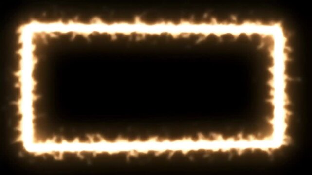 Single continuous brushstroke of white-hot fire forms a perfect rectangular border