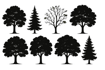 Obraz premium Collection of silhouette tree icons for nature design projects and educational materials