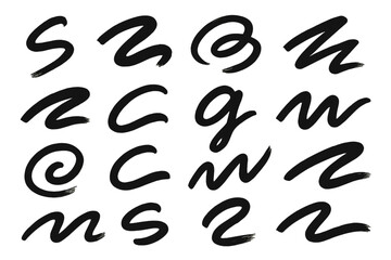 Diverse brush stroke icon set featuring various abstract shapes and patterns