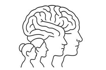 Brain icon set showcasing human profiles with varying complexities over time