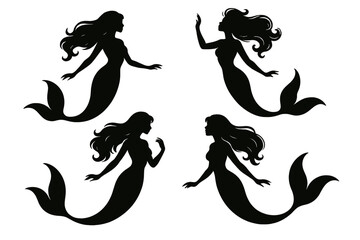 Creative mermaid icon set showcasing different poses and styles in a minimalist design for various applications