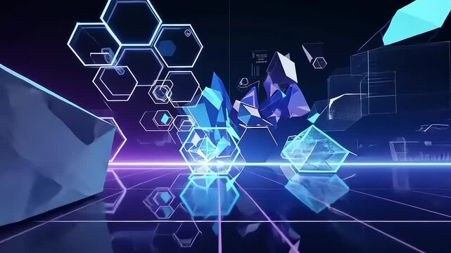 abstract blue background with a molecule