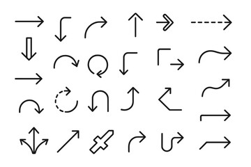 Collection of directional icons showcasing various arrow designs for digital and print applications