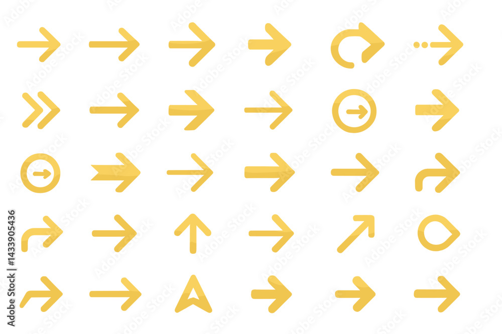 Poster variety of yellow directional arrow icons showcasing navigation and movement options for designs and