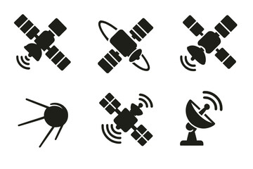 Collection of satellite icons representing various communication technologies and functions