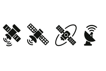 Diverse icon set featuring communication satellites and antennas designed for digital and print media