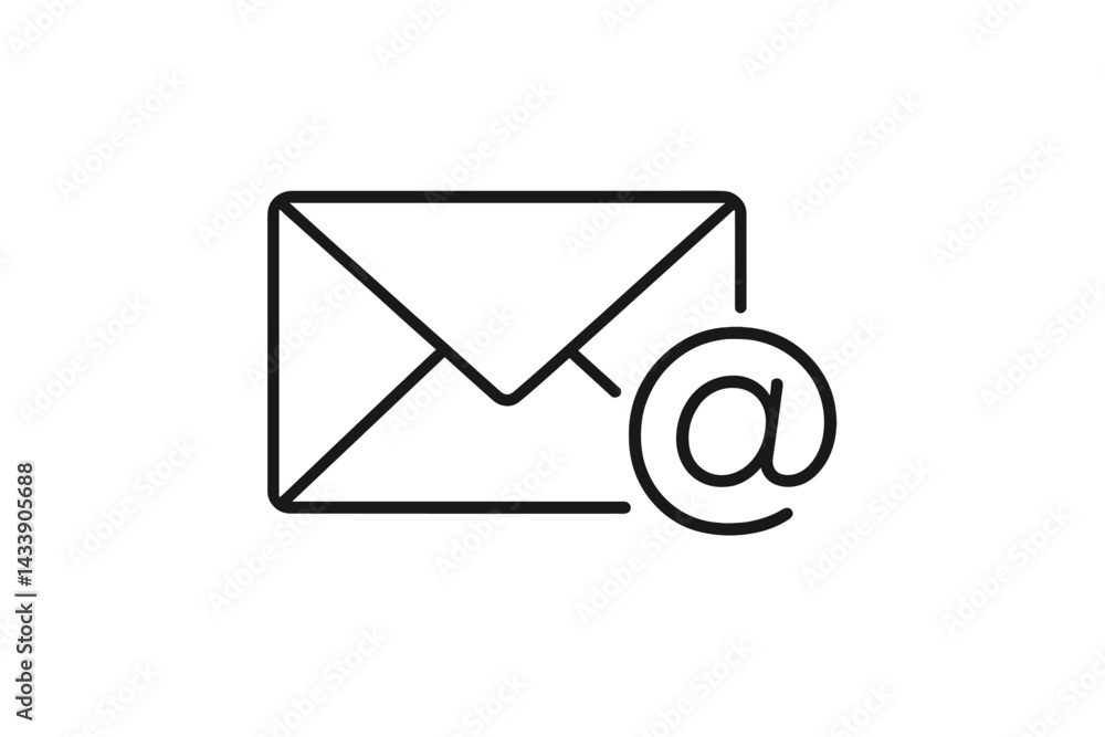 Poster icon set featuring envelope and at symbol representing email communication and digital correspondenc