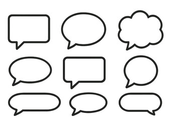 Obraz premium Icon set of various speech bubbles and thought clouds in simple line style for communication design projects