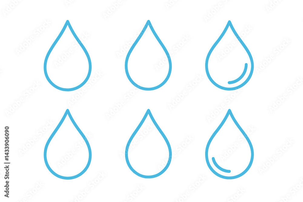 Poster icon set featuring blue water droplets designed for digital interfaces and applications in various c