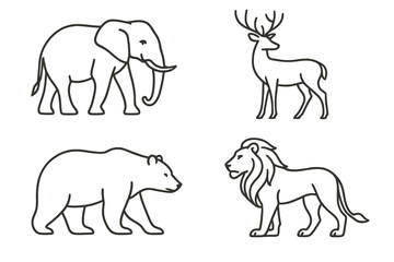 Icon set featuring four distinct animals in a minimalistic design suitable for various creative projects and applications
