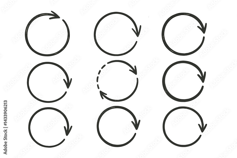 Poster unique icon set showcasing different styles of circular arrows for design use