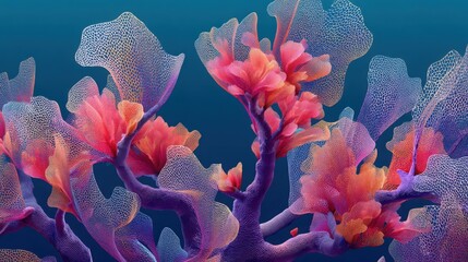 Abstract 3D illustration of coral reef with vibrant colors, underwater life concept. Perfect for backgrounds, wallpapers, and ocean-themed designs.