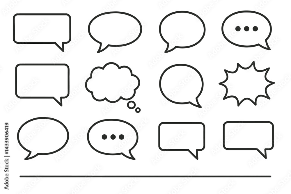 Poster various speech bubble icons suitable for communication and dialogue representation in designs or pre
