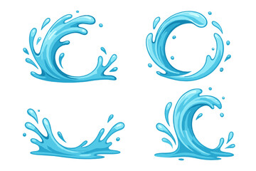 Colorful wave icon set representing different water movements and splash designs for various graphic projects