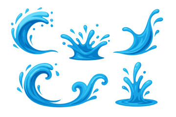 Naklejka premium Icon set featuring dynamic water splash and wave designs suitable for various digital applications