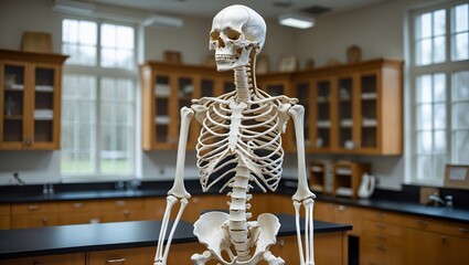 Detailed anatomical model of human skeleton in laboratory