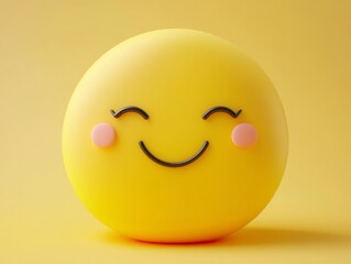 Smiling Yellow 3D Emoticon on Yellow Background
