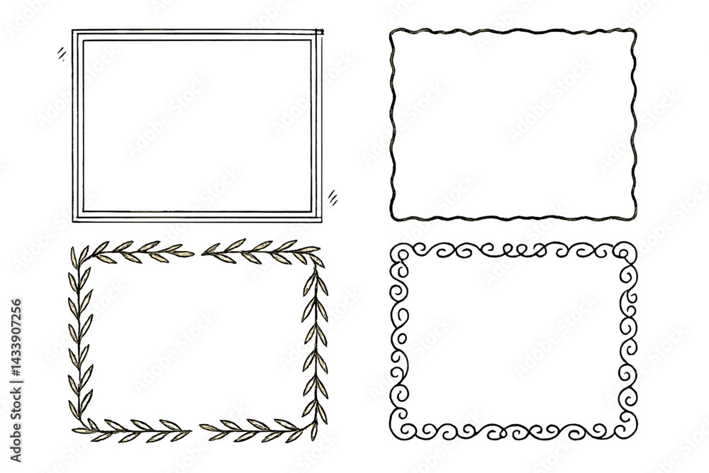Poster collection of four decorative frame icons for various design projects and creative uses