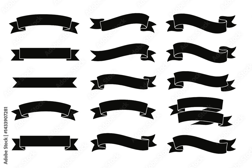 Aufkleber icon set featuring black ribbon banners for various design applications and creative projects for us