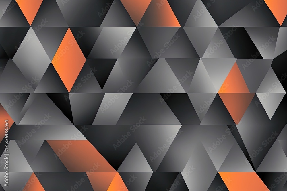 Poster abstract geometric pattern with orange and gray triangles