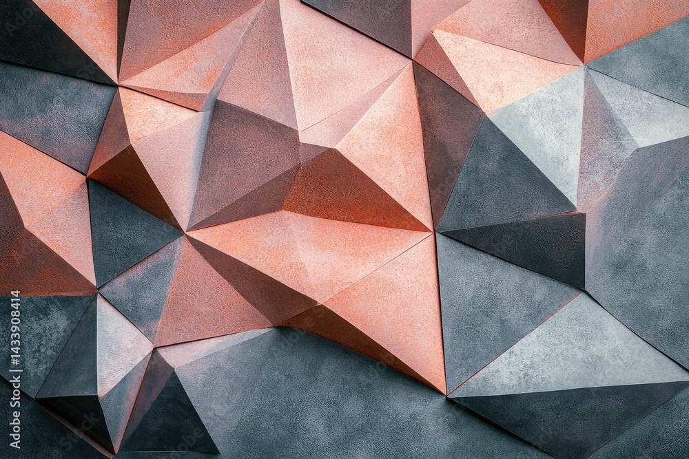 Aufkleber abstract geometric pattern with textured, angular shapes in shades of gray and orange
