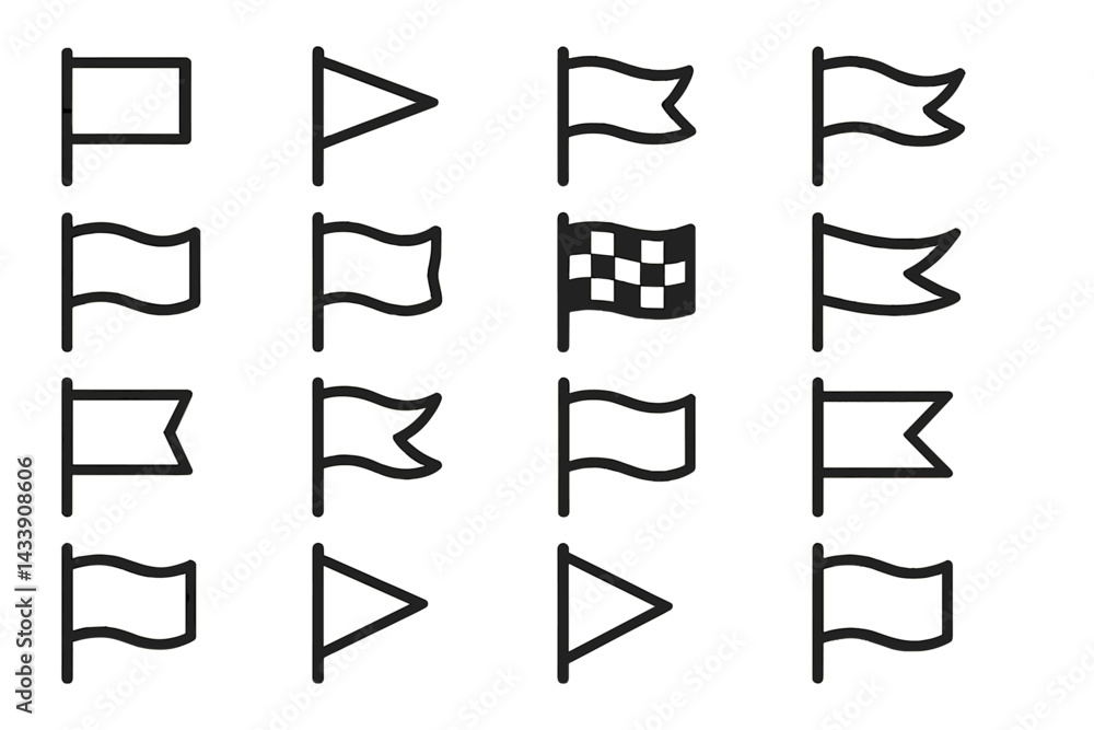 Aufkleber icon set featuring various flag designs for use in digital and print media