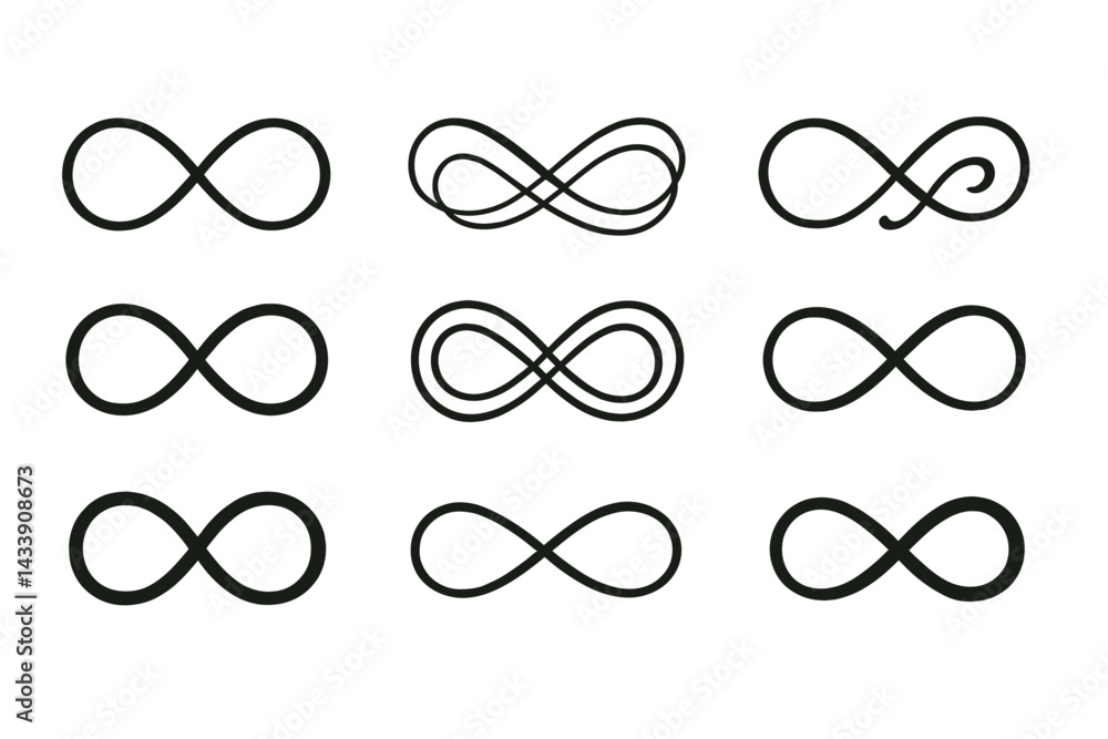 Aufkleber icon set showcasing various infinity symbols in different styles for creative design projects and di